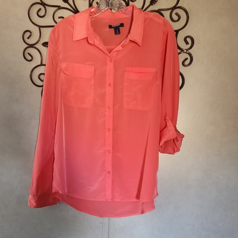 Women's Coral Button-Up Blouse